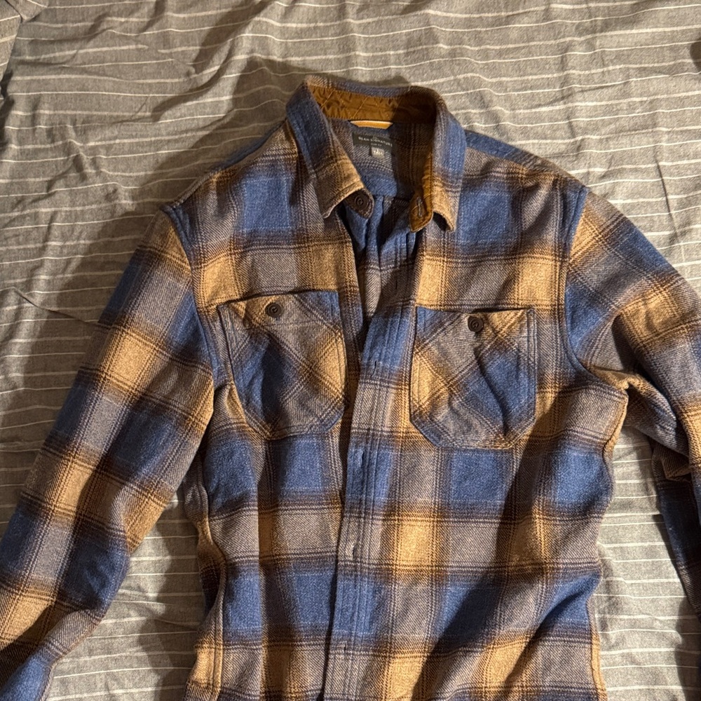 L.L. Bean Signature Blue and Brown Plaid Shirt